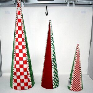 MacKenzie Childs Check It Out Fabric Cone Trees, Set of 3, #35800-1091 NWT